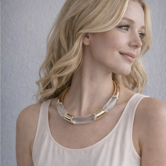 Alexis Bittar Clear Lucite & Gold-Tone Open Collar Necklace